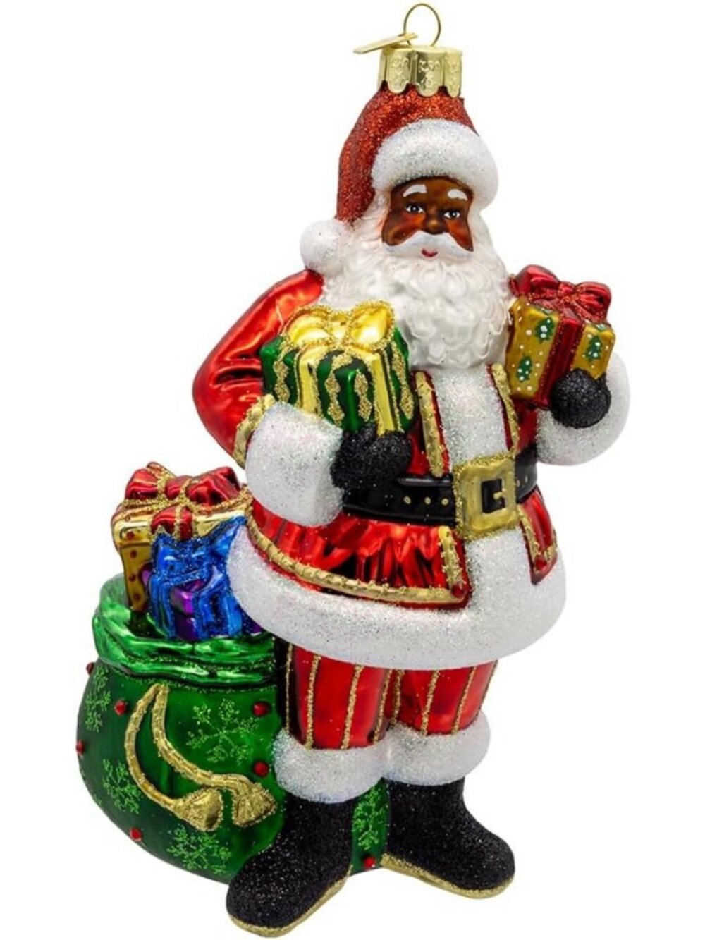7-Inch Glass African American Santa Ornament - Festive Holiday Decor, Unique